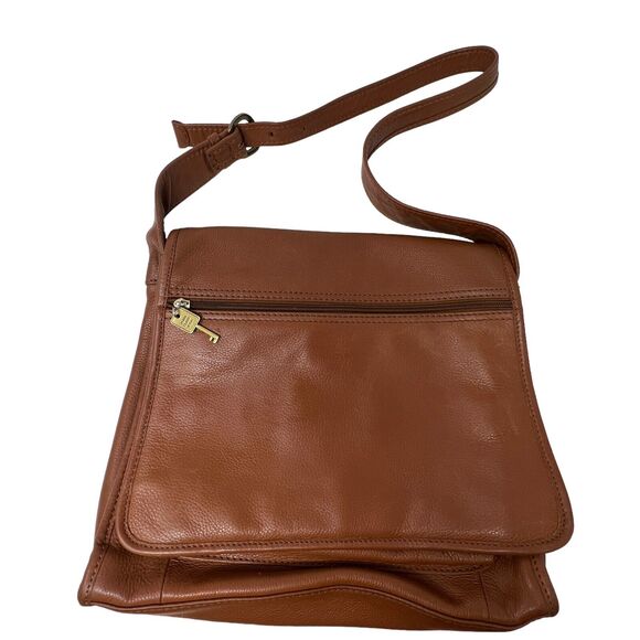 Vintage Large Fossil Tan Brown Leather Shoulder Bag Satchel 75082 Soft - Picture 2 of 7